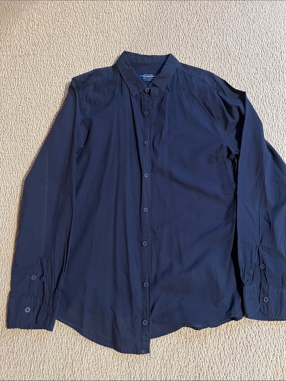 Pull&Bear Men's Dark Blue Long-Sleeve Button-Down Shirt